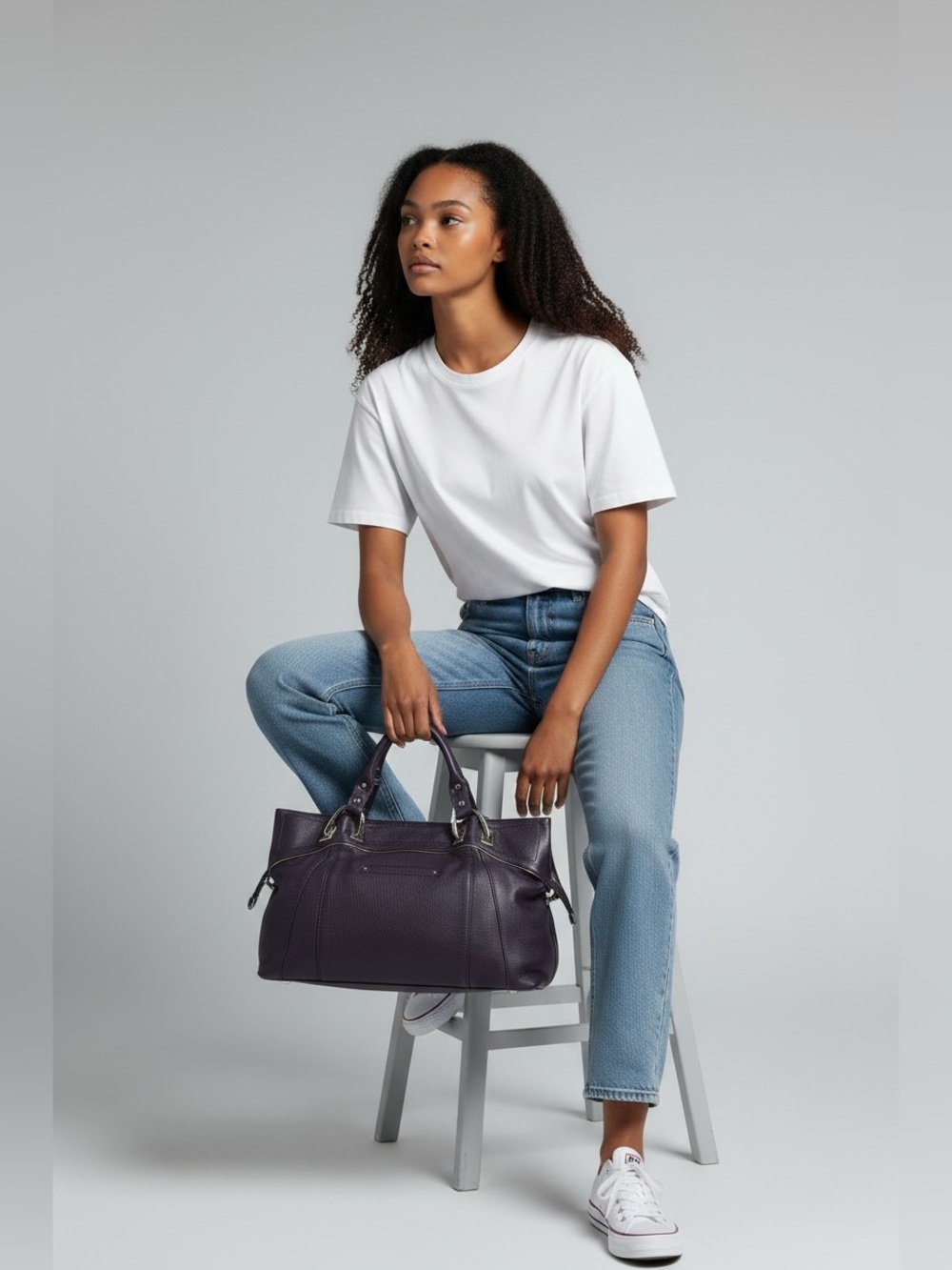 b. makowsky Deep Purple Pebbled Leather Satchel